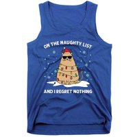 On The Naughty List And I Regret Nothing Cat Christmas Light Gift Tank Top