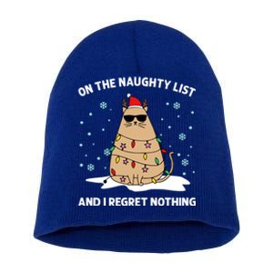 On The Naughty List And I Regret Nothing Cat Christmas Light Gift Short Acrylic Beanie