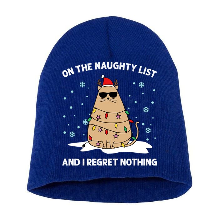 On The Naughty List And I Regret Nothing Cat Christmas Light Gift Short Acrylic Beanie