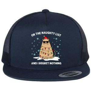 On The Naughty List And I Regret Nothing Cat Christmas Light Gift Flat Bill Trucker Hat