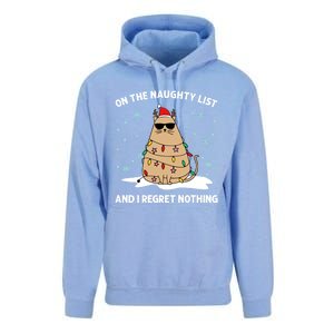 On The Naughty List And I Regret Nothing Cat Christmas Light Gift Unisex Surf Hoodie