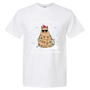 On The Naughty List And I Regret Nothing Cat Christmas Light Gift Garment-Dyed Heavyweight T-Shirt