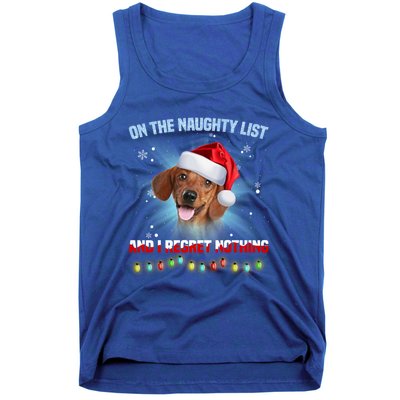 On The Naughty List And I Regret Nothing Dachshund Christmas Gift Tank Top