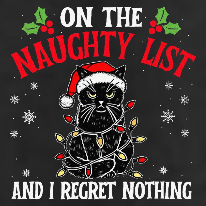 On The Naughty List And I Regret Nothing Cat Christmas Funny Garment-Dyed Fleece Hoodie