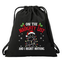 On The Naughty List And I Regret Nothing Cat Christmas Funny Drawstring Bag