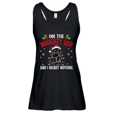 On The Naughty List And I Regret Nothing Cat Christmas Funny Ladies Essential Flowy Tank