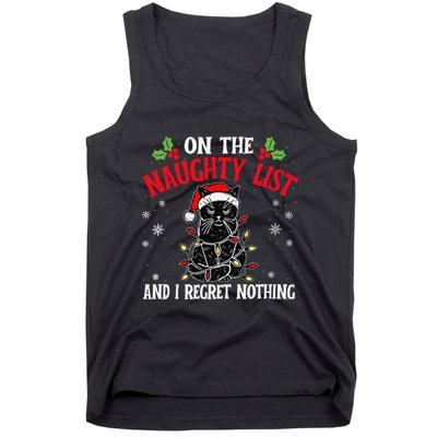 On The Naughty List And I Regret Nothing Cat Christmas Funny Tank Top