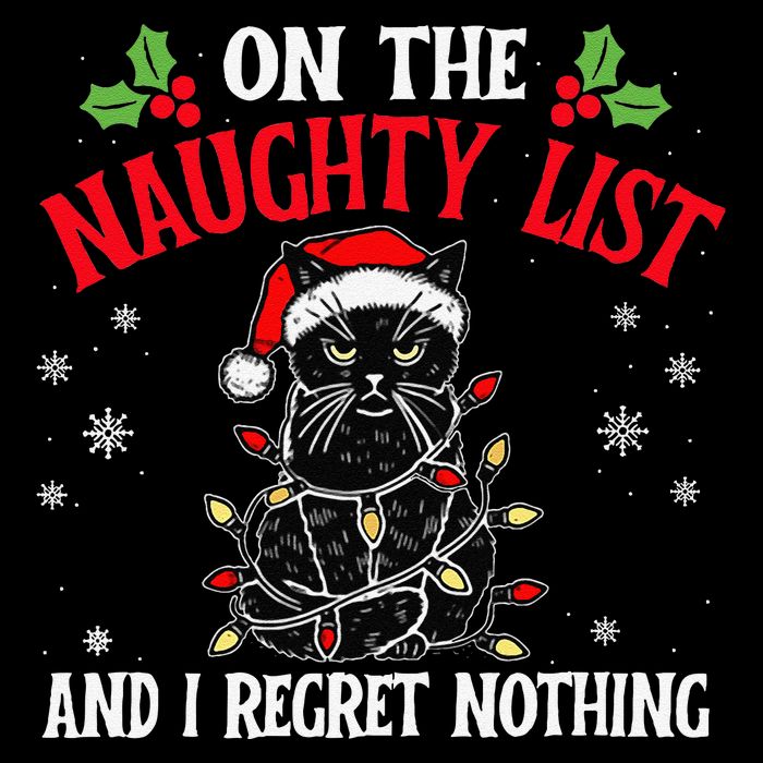 On The Naughty List And I Regret Nothing Cat Christmas Funny Zip Tote Bag