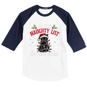 On The Naughty List And I Regret Nothing Cat Christmas Funny Baseball Sleeve Shirt