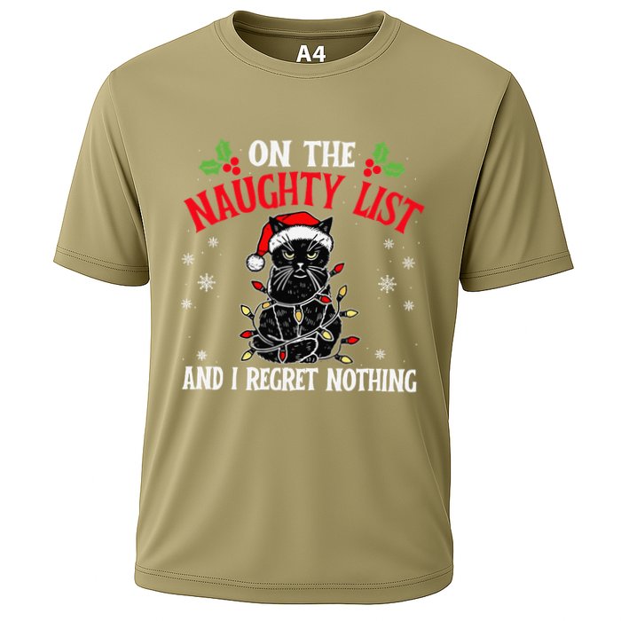 On The Naughty List And I Regret Nothing Cat Christmas Funny Performance Shirt