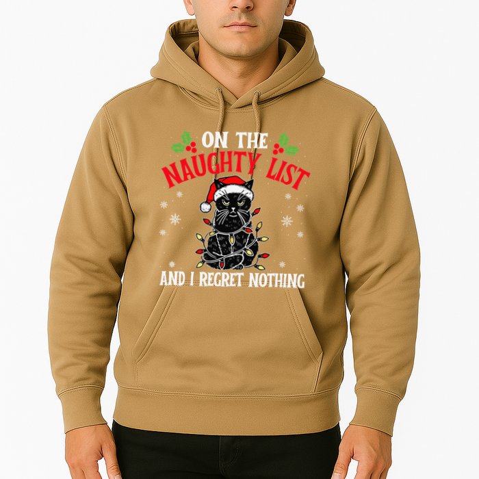 On The Naughty List And I Regret Nothing Cat Christmas Funny Hoodie