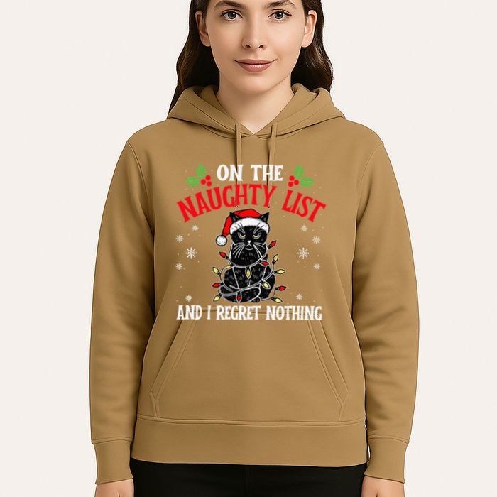 On The Naughty List And I Regret Nothing Cat Christmas Funny Hoodie