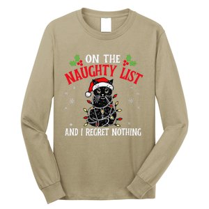 On The Naughty List And I Regret Nothing Cat Christmas Funny Long Sleeve Shirt