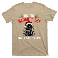 On The Naughty List And I Regret Nothing Cat Christmas Funny T-Shirt