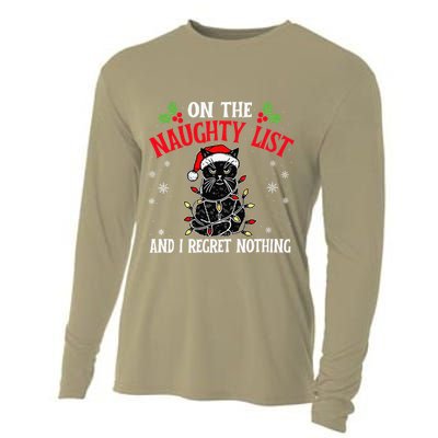 On The Naughty List And I Regret Nothing Cat Christmas Funny Cooling Performance Long Sleeve Crew