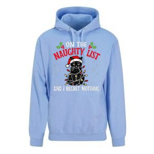 On The Naughty List And I Regret Nothing Cat Christmas Funny Unisex Surf Hoodie