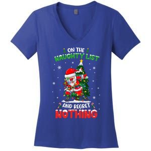 On The Naughty List And I Regret Nothing Funny Gift Dabbing Santa Gift Women's V-Neck T-Shirt