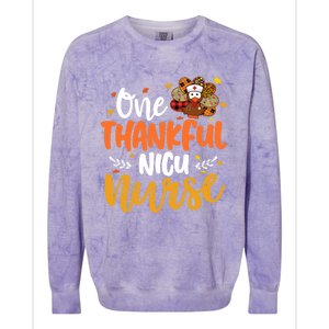 One Thankful Nicu Nurse Turkey Leopard Plaid Thanksgiving Gift Colorblast Crewneck Sweatshirt