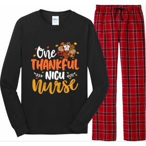 One Thankful Nicu Nurse Turkey Leopard Plaid Thanksgiving Gift Long Sleeve Pajama Set