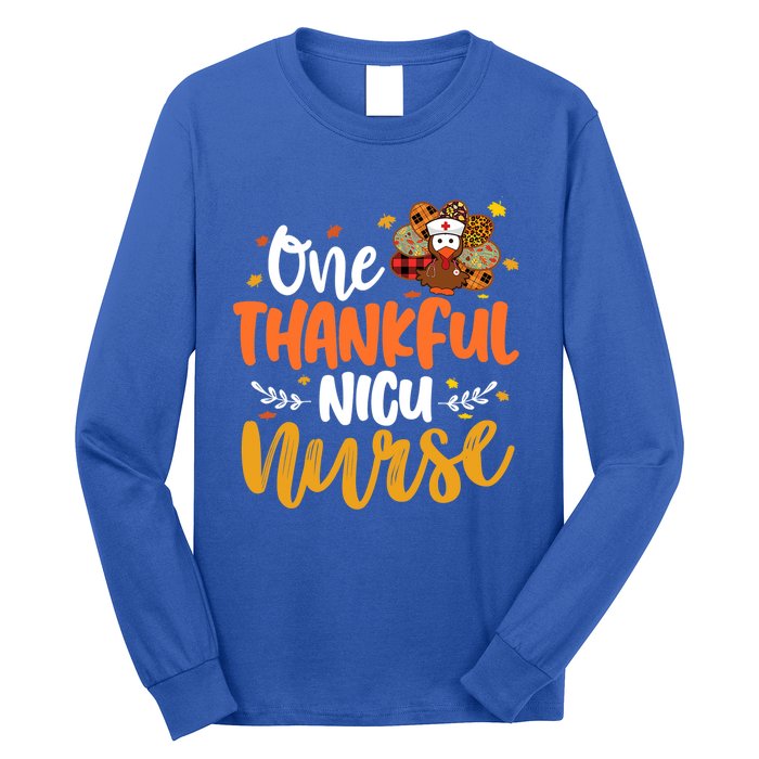 One Thankful Nicu Nurse Turkey Leopard Plaid Thanksgiving Gift Long Sleeve Shirt