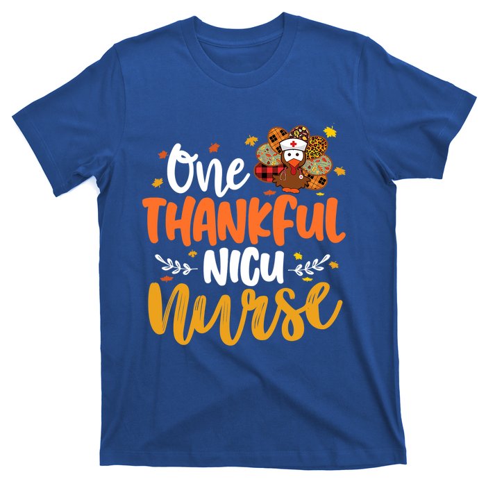 One Thankful Nicu Nurse Turkey Leopard Plaid Thanksgiving Gift T-Shirt