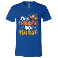 One Thankful Nicu Nurse Turkey Leopard Plaid Thanksgiving Gift V-Neck T-Shirt