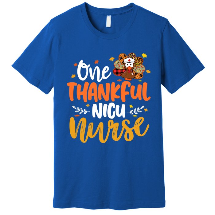 One Thankful Nicu Nurse Turkey Leopard Plaid Thanksgiving Gift Premium T-Shirt