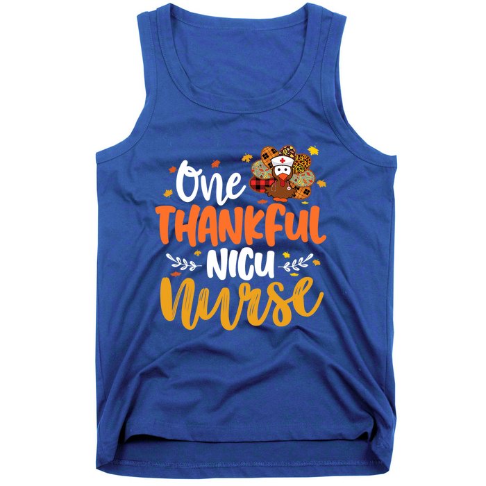 One Thankful Nicu Nurse Turkey Leopard Plaid Thanksgiving Gift Tank Top