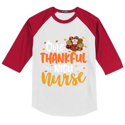 One Thankful Nicu Nurse Turkey Leopard Plaid Thanksgiving Gift Kids Colorblock Raglan Jersey