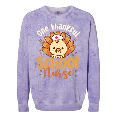 One Thankful Nurse Turkey Leopard Thanksgiving School Nurse Funny Gift Colorblast Crewneck Sweatshirt