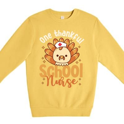 One Thankful Nurse Turkey Leopard Thanksgiving School Nurse Funny Gift Premium Crewneck Sweatshirt