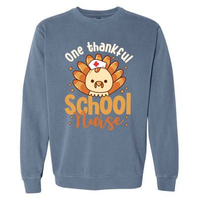 One Thankful Nurse Turkey Leopard Thanksgiving School Nurse Funny Gift Garment-Dyed Sweatshirt