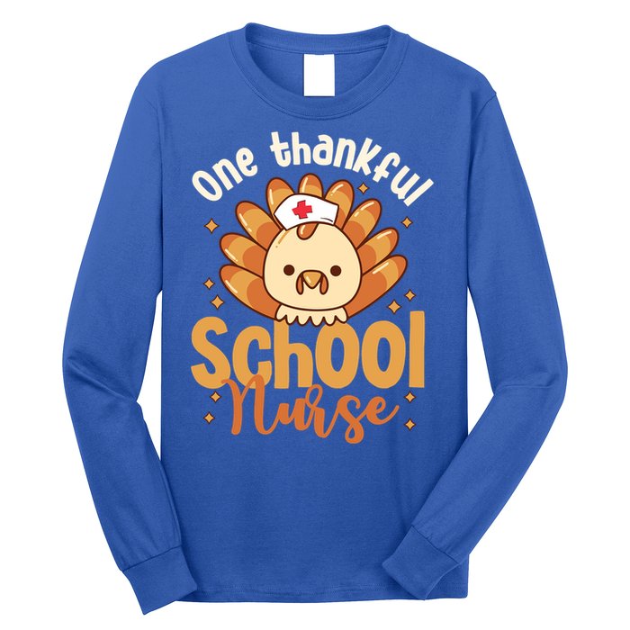 One Thankful Nurse Turkey Leopard Thanksgiving School Nurse Funny Gift Long Sleeve Shirt