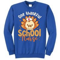 One Thankful Nurse Turkey Leopard Thanksgiving School Nurse Funny Gift Tall Sweatshirt