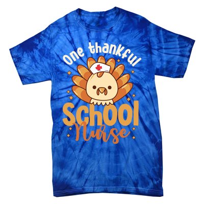 One Thankful Nurse Turkey Leopard Thanksgiving School Nurse Funny Gift Tie-Dye T-Shirt