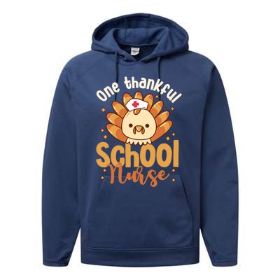 One Thankful Nurse Turkey Leopard Thanksgiving School Nurse Funny Gift Performance Fleece Hoodie