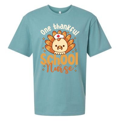 One Thankful Nurse Turkey Leopard Thanksgiving School Nurse Funny Gift Sueded Cloud Jersey T-Shirt