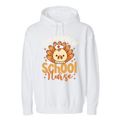 One Thankful Nurse Turkey Leopard Thanksgiving School Nurse Funny Gift Garment-Dyed Fleece Hoodie