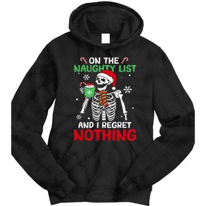 On The Naughty List And I Regret Nothing Skeleton Christmas Tie Dye Hoodie