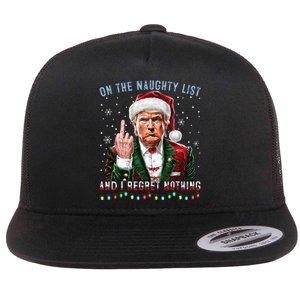 On The Naughty List And I Regret Nothing Funny Trump Xmas Flat Bill Trucker Hat