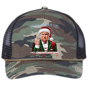 On The Naughty List And I Regret Nothing Funny Trump Xmas Retro Rope Trucker Hat Cap