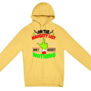 On The Naughty List And I Regret Nothing Middle Finger Funny Christmas Premium Pullover Hoodie