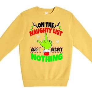 On The Naughty List And I Regret Nothing Middle Finger Funny Christmas Premium Crewneck Sweatshirt