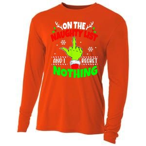 On The Naughty List And I Regret Nothing Middle Finger Funny Christmas Cooling Performance Long Sleeve Crew