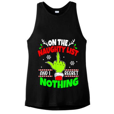On The Naughty List And I Regret Nothing Middle Finger Funny Christmas Ladies PosiCharge Tri-Blend Wicking Tank
