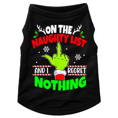 On The Naughty List And I Regret Nothing Middle Finger Funny Christmas Doggie Tank