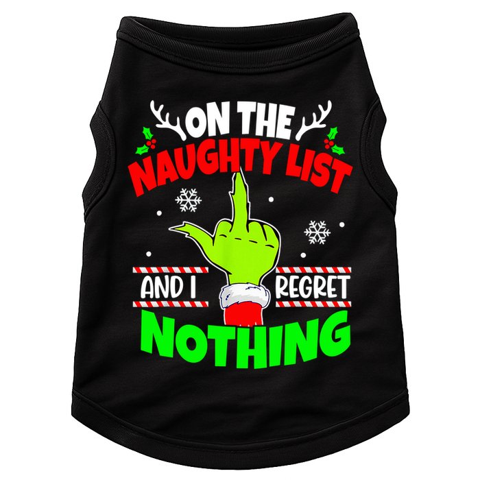 On The Naughty List And I Regret Nothing Middle Finger Funny Christmas Doggie Tank