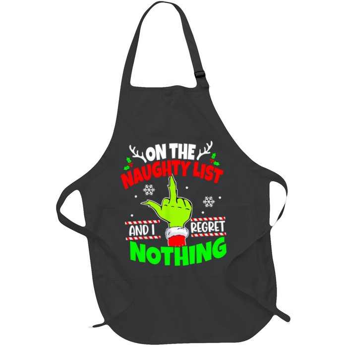 On The Naughty List And I Regret Nothing Middle Finger Funny Christmas Apron
