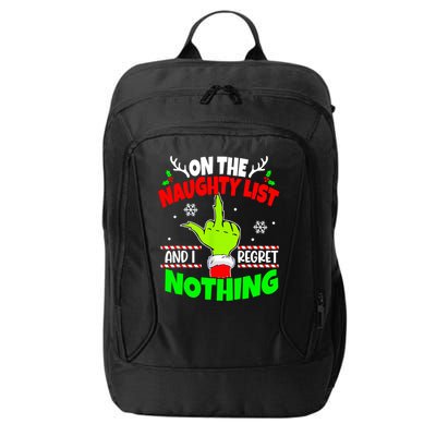 On The Naughty List And I Regret Nothing Middle Finger Funny Christmas City Backpack