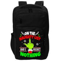 On The Naughty List And I Regret Nothing Middle Finger Funny Christmas Impact Tech Backpack